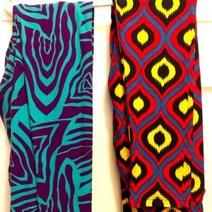 Lularoe OS leggings.  Two pairs. Bright prints.